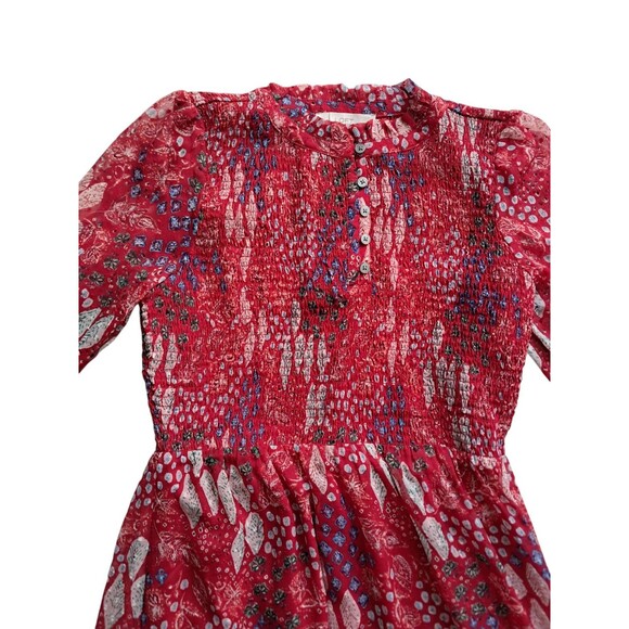 Loft Garden Smocked Bodice Tiered Maxi Dress Red Boho Fall Women's 12 Petite‎ - Picture 8 of 16